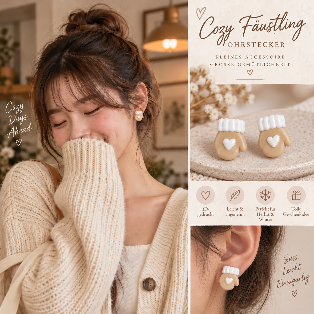 Cozy Fäustling Ohrstecker – 3D-gedruckt