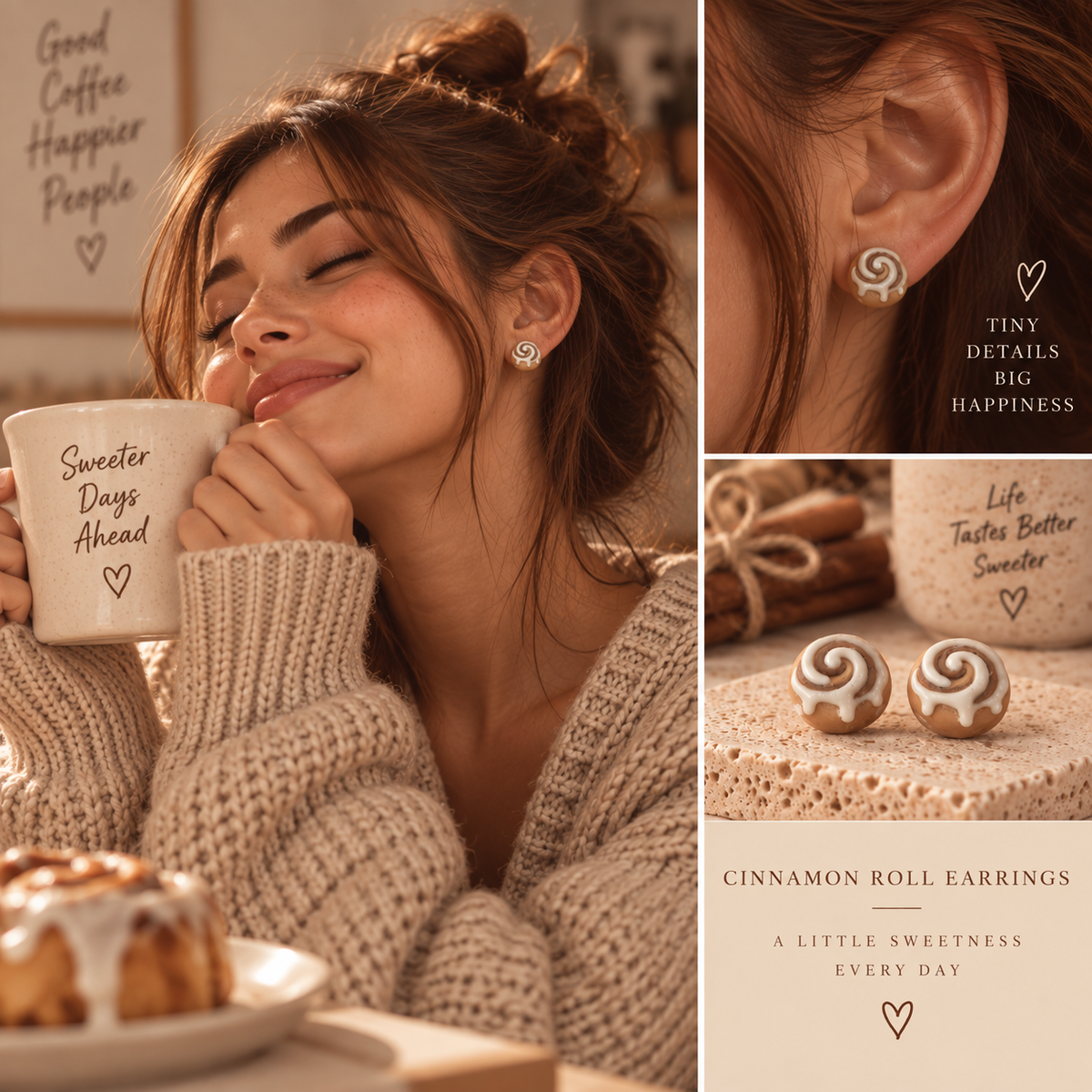 Cinnamon Roll Ohrstecker Schweiz | 3D gedruckte Zimtschnecken Ohrstecker | PRNT&more