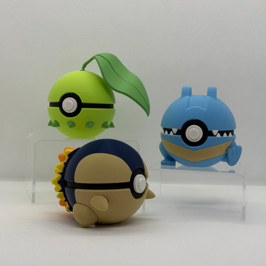 Johto Starter Bundle – Chikorita, Cyndaquil & Totodile 3D Pokéball Clicker Set | PRNT&more