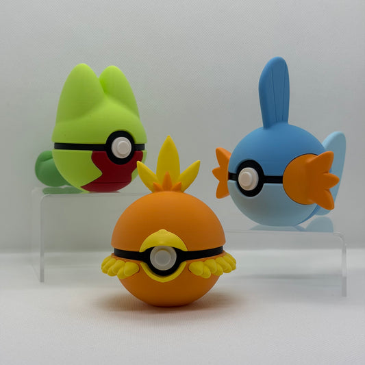 Hoenn Starter Bundle – Treecko, Torchic & Mudkip 3D Pokéball Clicker Set | PRNT&more