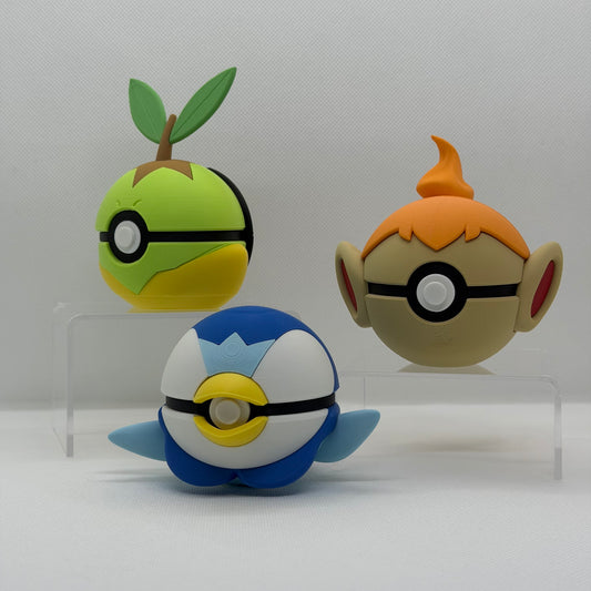 Sinnoh Starter Bundle – Piplup, Turtwig & Chimchar 3D Pokéball Clicker Set | PRNT&more