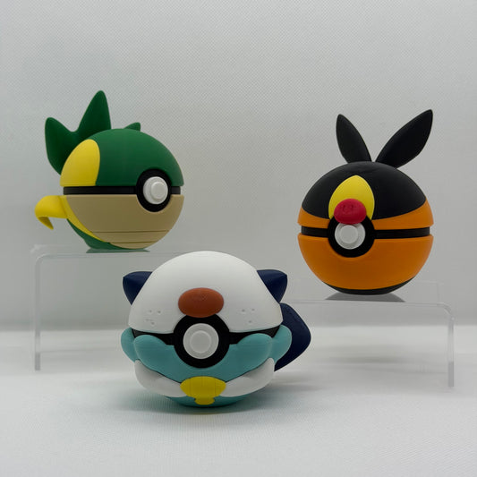 Unova Starter Bundle – Oshawott, Snivy & Tepig 3D Pokéball Clicker Set | PRNT&more