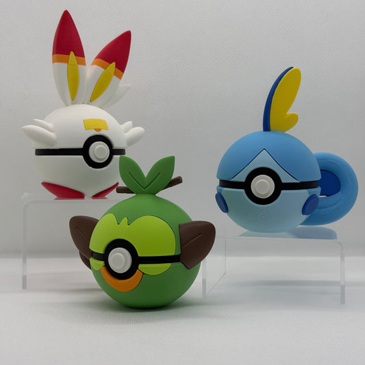 Galar Starter Bundle – Scorbunny, Sobble & Grookey 3D Pokéball Clicker Set | PRNT&more