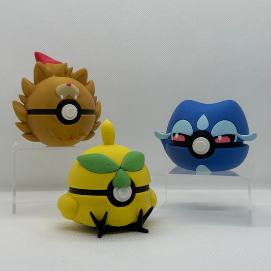 Gen X Starter Bundle – Gecqua, Browt & Pombon 3D Pokéball Clicker Set Winds and Waves | PRNT&more