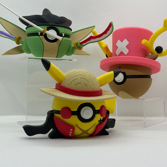 Anime Kollab Bundle – Zoro x Scyther, Chopper x Stantler & Luffy x Pikachu 3D Pokéball Clicker Set | PRNT&more
