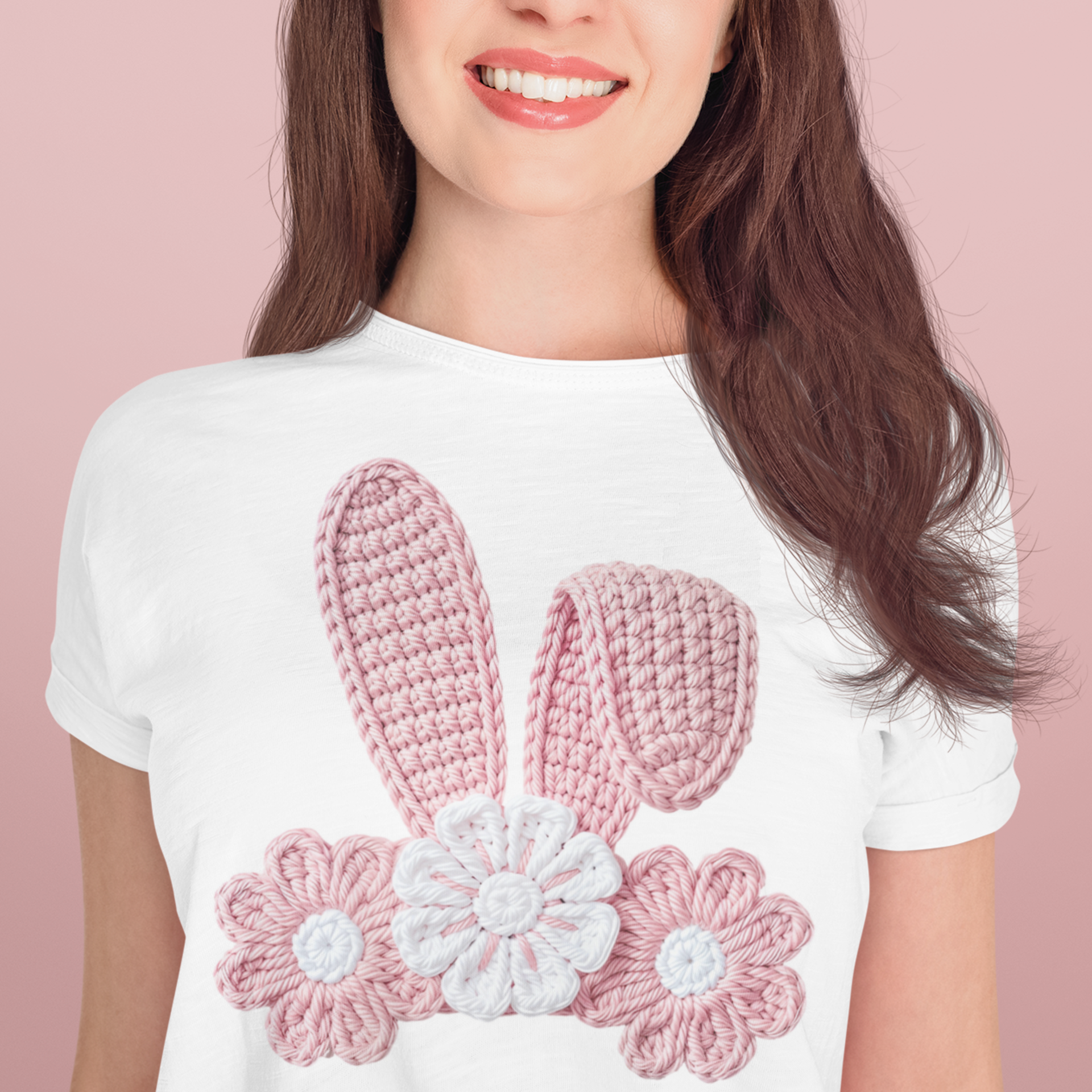 Häkel Osterhase Rosa Schleife DTF Transfer | PRNT&more